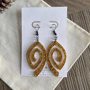 Gold Glitter Teardrop Earrings – Lightweight Acrylic Dangle Earrings with Black